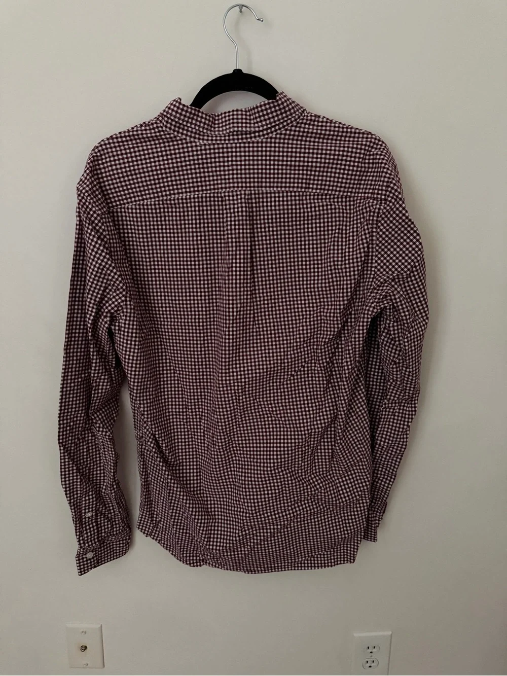 J. Crew Men's Burgundy and White Gingham Button-Down Shirt